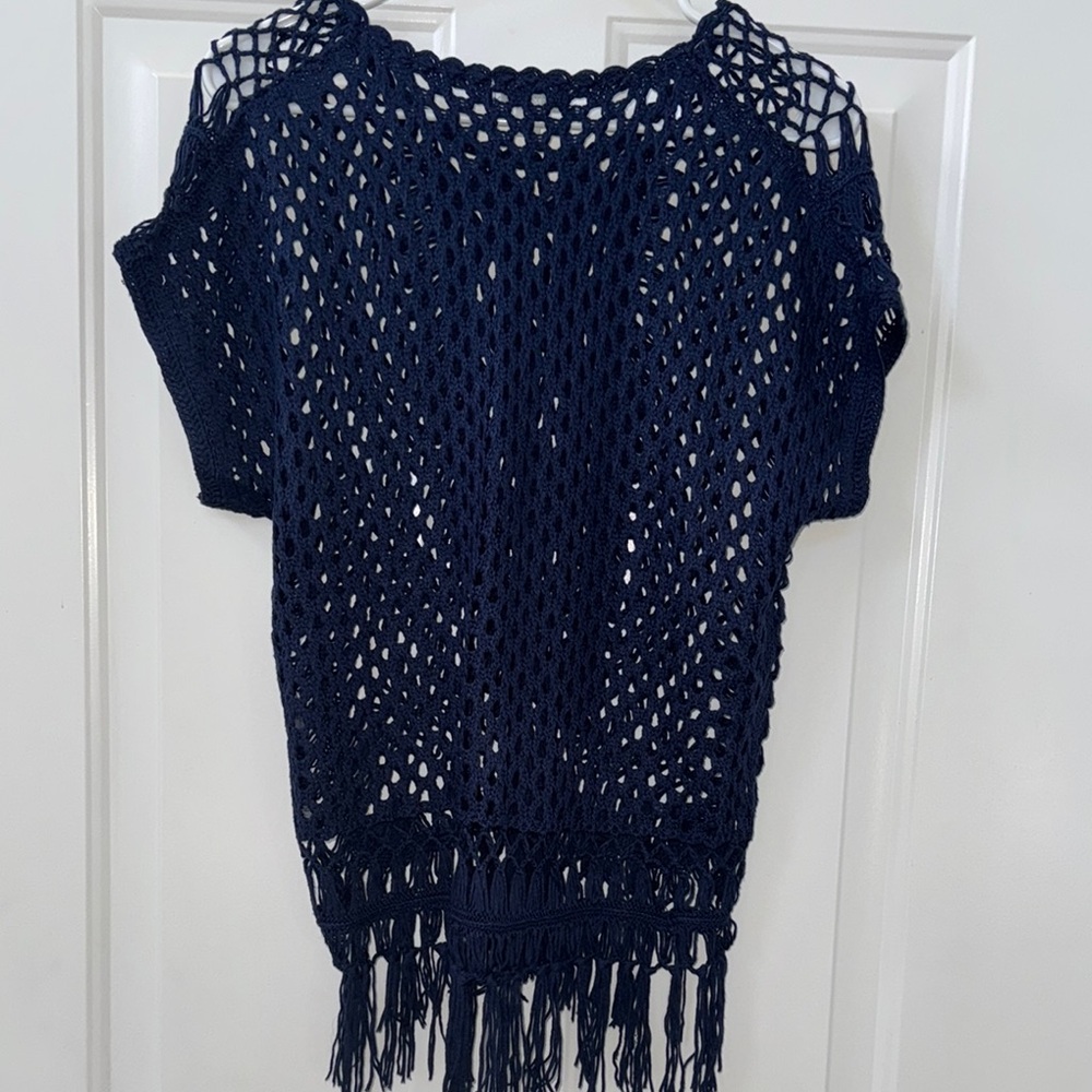 New York & Company Navy Crochet Top - Picture 4 of 5